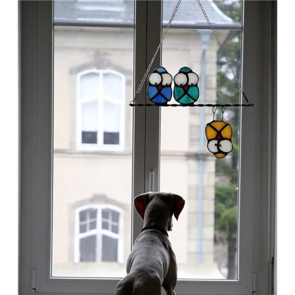 Multicolor Owl on a Wire Stained Glass Window Hanging,Bird Suncatcher for Window - Picture 4 of 8